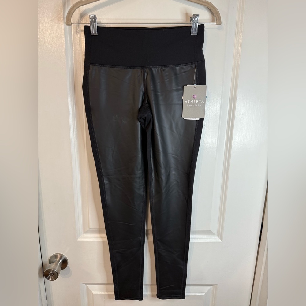 NWT Athleta Women’s Black HR Gleam Faux Leather Tights